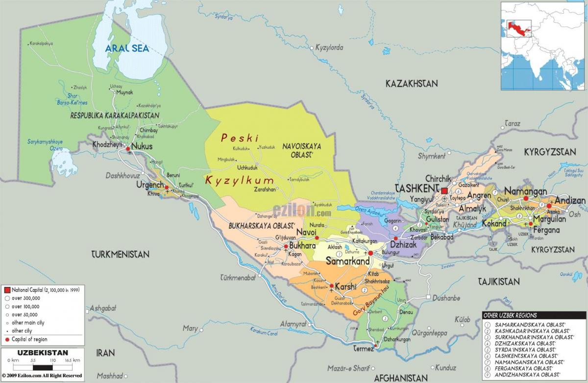 the map of Uzbekistan