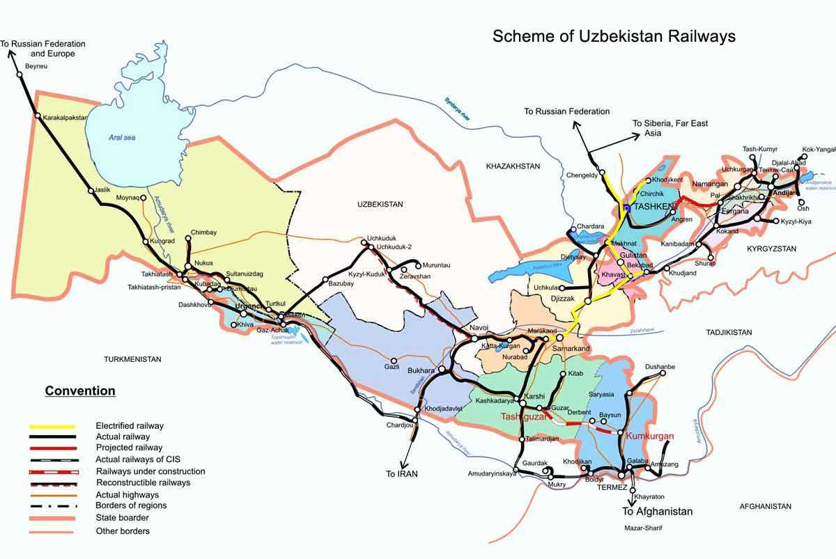 Uzbekistan railway map