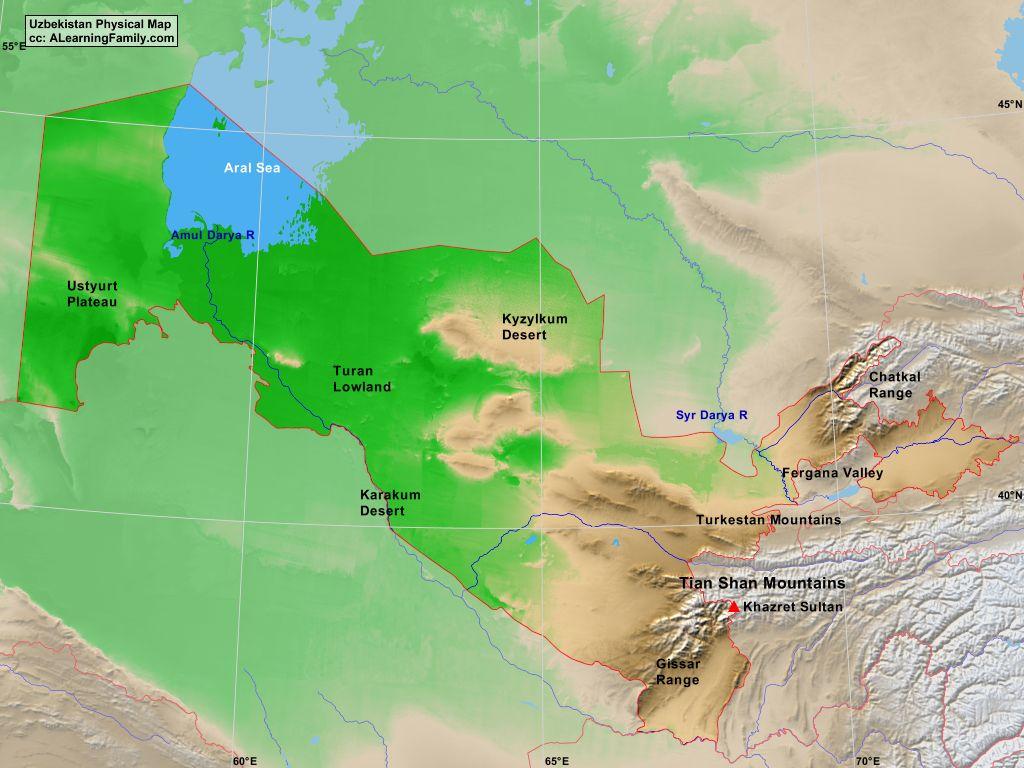 Uzbekistan physical map - Map of Uzbekistan physical (Central Asia - Asia)